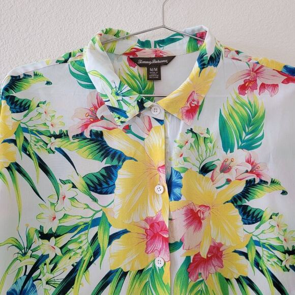 Tommy Bahama Floral Silk Blouse Womens Size M Multicolor Button Down Lightweight - Picture 2 of 10